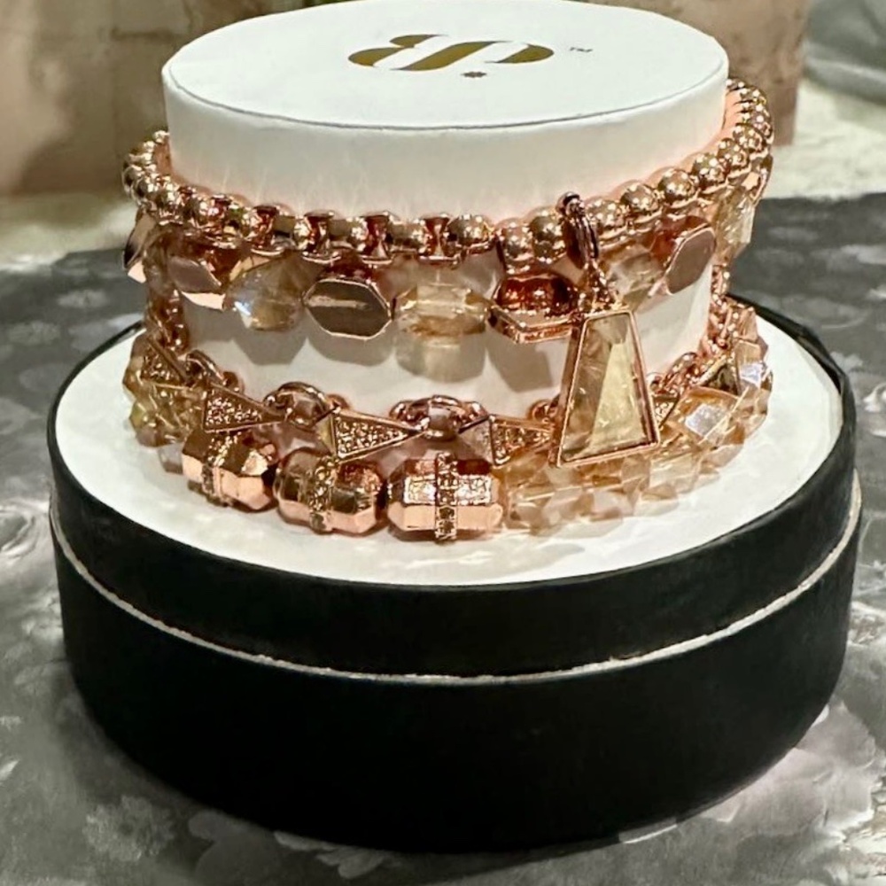 ✨ Bomb Party Rose Gold Bracelet Stack – Lab-Created Stones, Adjustable Slip Clas